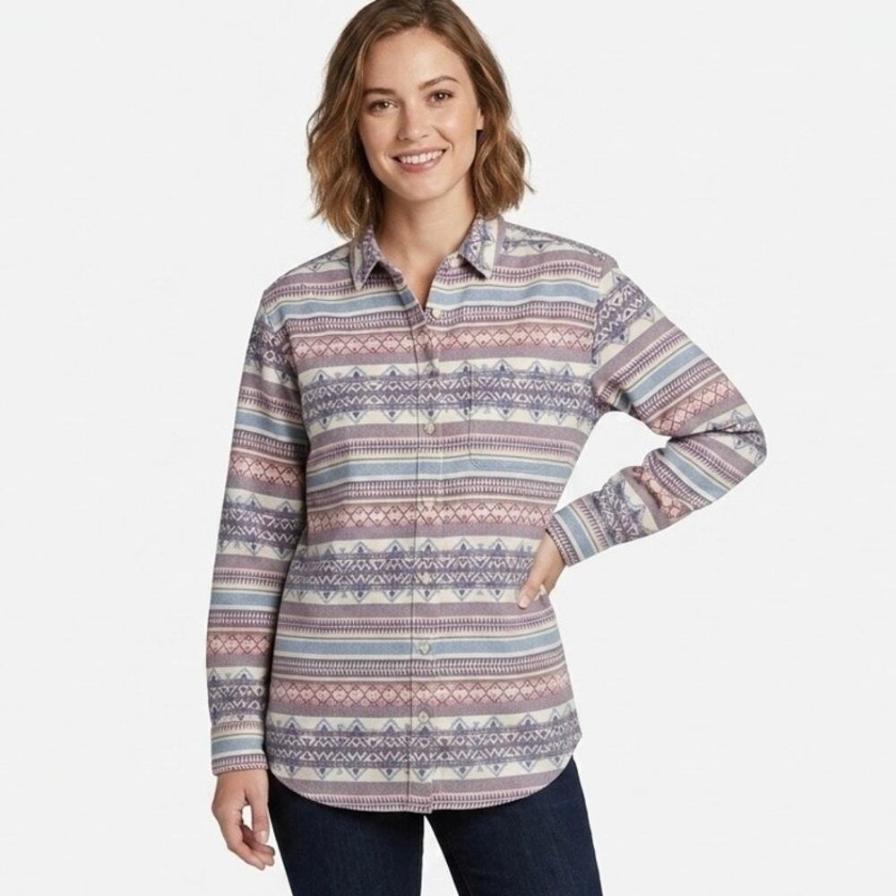 Eddie Bauer Women’s Western Button Up Shirt PM Boyfriend Fit Aztec Southwestern